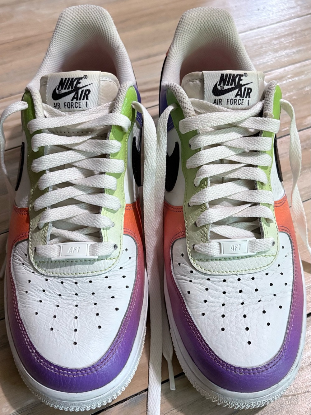 Nike Air Force 1 Low White with Purple, Orange, Green Accents